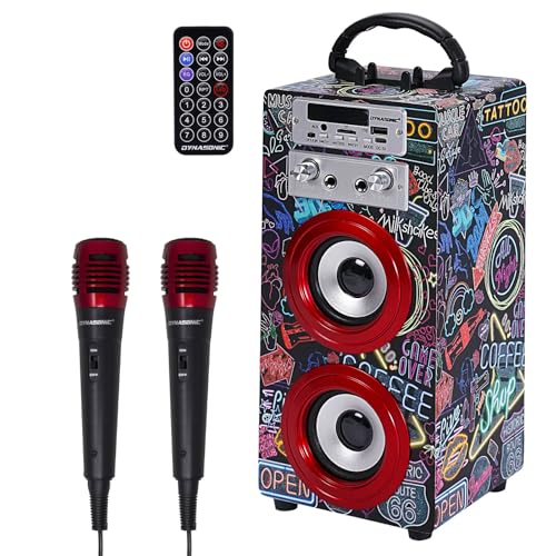 DYNASONIC - 3ª Gen Altavoz Bluetooth Portatil con Modo Karaoke y Micrófono, Radio FM y Lector USB SD (025) (025-21 LUZ)