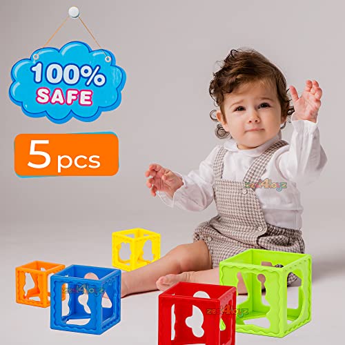 Image of Zest 4 Toyz Stack Cube Toy for Kids 5 Pcs Stacking Cubes Shape Sorting Blocks Color Recognition Activity Toy Educational Toy for Kids Sensory Building Blocks for Toddlers Baby Boys Girls 1 Year+