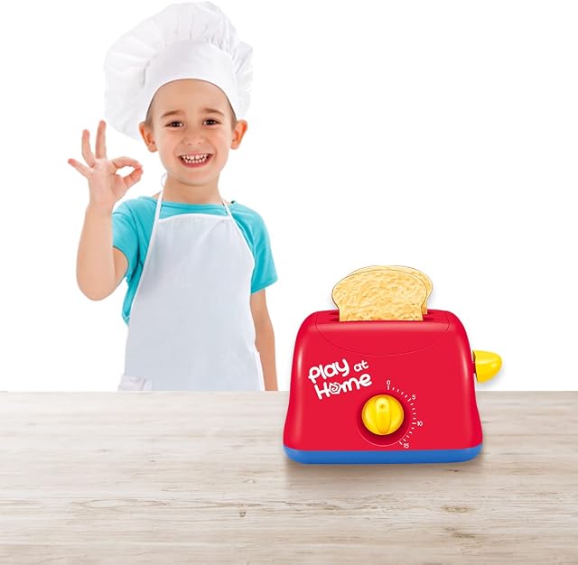 koolbitz Kids Play Kitchen Bread Slices Toaster Bright Colorful Pretend Play Toy Set, Pop-Up Action, Start Button with Time Adjustment Knob, Smooth Texture and Strong Durable Material