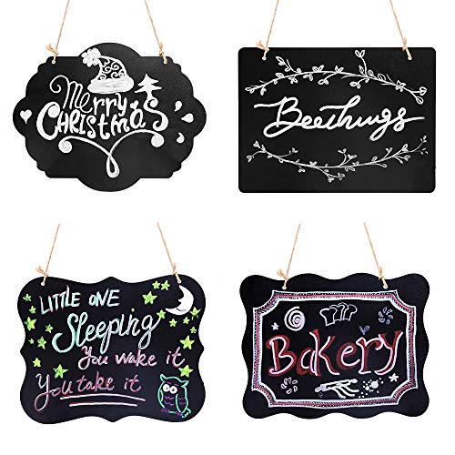 VSADEY 4 Pack Chalkboard Sign Hanging, Double-Sided Erasable Message Board, Small Hanging Liquid