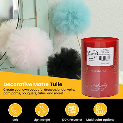 Image of Expo International Decorative Matte Tulle, Roll /Spool of 6 inch X 100 Yards, Lightweight Polyester Tulle Fabric for Tutus, Costumes, and Party Decorations, Washable, Easy-to-Use, Red