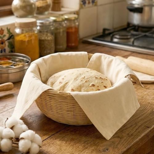 Image of 2 Pack Cotton Roti Cloth Wrap with Flaps | Double Layer Chapati Cover for Hot Case & Tiffin | Traditional Kitchen Roti Cloth | Keeps Rotis Soft & Warm (2 Pack)