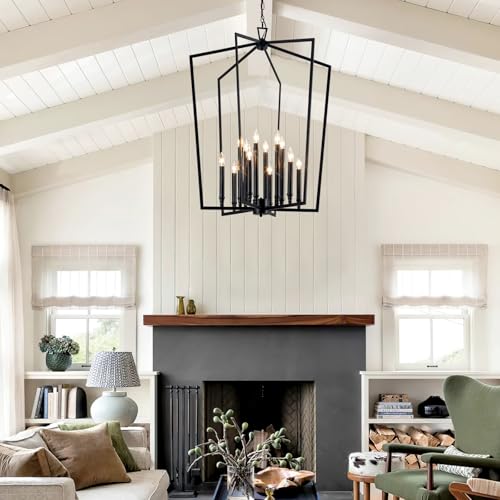 Vezzio 12-Light Black Farmhouse Lantern Chandelier, D30 Inch Large Modern Industrial Pendant Light for High Ceiling Entryway, Foyer, Dining Room, Kitchen Island, Hallway, Staircase by Vezzio - Image 3