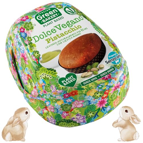 Dulce de Pascua Vegano con Pistacho, 650 g, Sin Mantequilla y Sin Huevo, Dulce Vegano Relleno con Crema de Pistacho, Masa con Masa Madre, Made in Italy - Vegan With Love Italian Green Bakery
