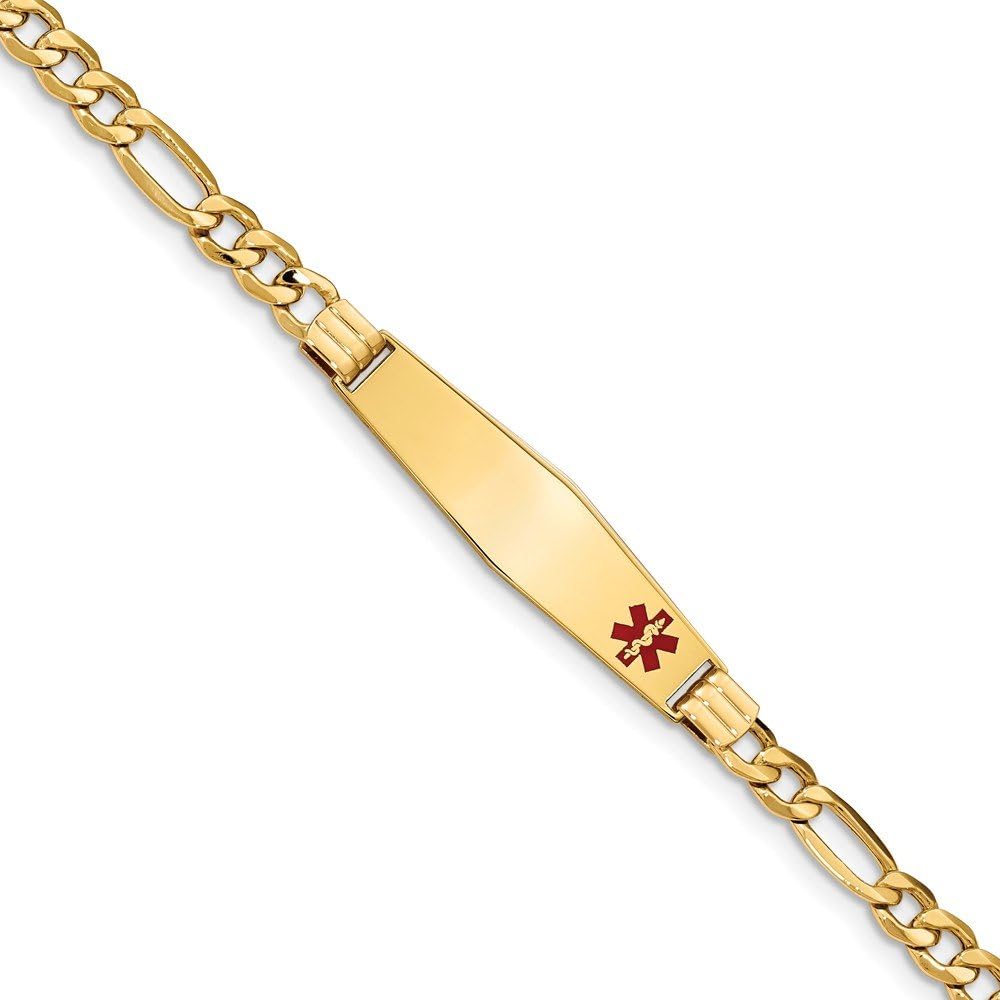 Real 14kt Semi-Solid Medical Soft Diamond Shape Enamel Figaro Link ID Chain Bracelet