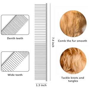 Qumy Dog Comb Pet Grooming Comb Dog Rake Comb Trimmer Stainless Steel Dog Comb for Dematting Removing Dead Matted or Knotted Hair  Cucciolini Doodles Qumy dog comb pet grooming comb dog rake comb trimmer stainless steel dog comb for dematting removing dead matted or knotted hair   cucciolini doodles