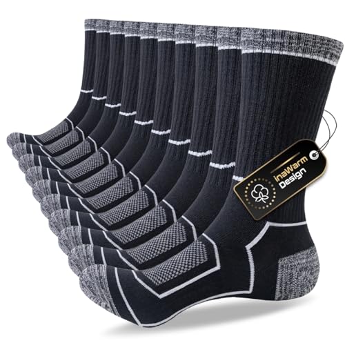 inaWarm Mens Socks Breathable and Moisture Wicking Outdoor Performance Hiking Socks Thick Cushioned Anti-Blister Crew Sock for Athletic Work Sports Trekking Walking 5 Pairs