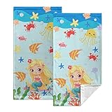 Lealeg Cartoon Mermaid Kitchen Towel, Cute Mermaid Bath Towels, Starfish Seashells Dish Towels, Summ