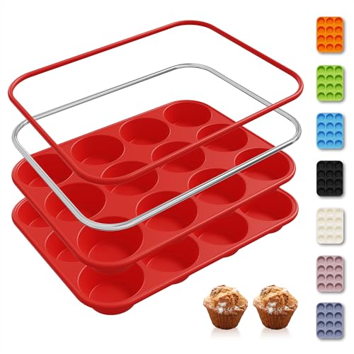Comparison: Best Silicone Muffin Cups 8 2 Pack 12 Cups Silicone Muffin Pan with Metal Reinforced Frame Regular Size Silicone Molds Cupcake Cake Baking Pans Cookie Baking Chocoflan Cupcake Mold Nonstick Muffin Tin Home Baking Supplies