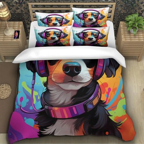 Parure de lit chien art 3D en microfibre résistante super king