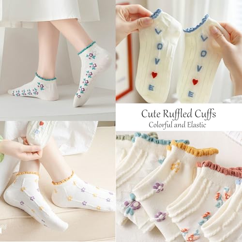 Women's Cute Ruffle Ankle Socks with Retro Patterns,Casual Design and Princess Flower Details Gifts for Girls.4