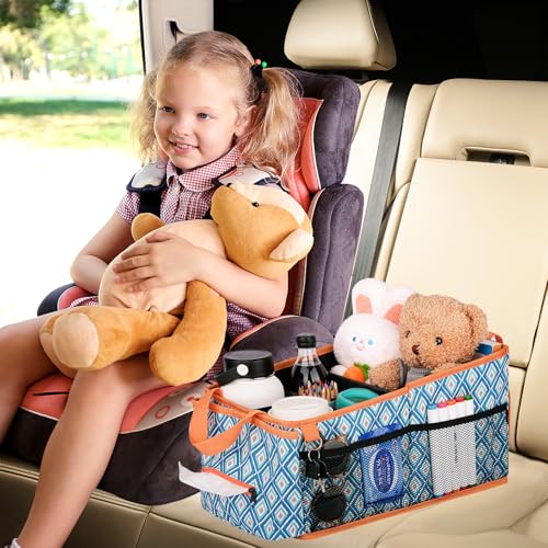 Image of HEYSKAY Car Seat Organizer with Cup Holders, Automotive Seat Back Organizer and Storage with Adjustable Dividers, Book & Toy Organizer for Car and Office