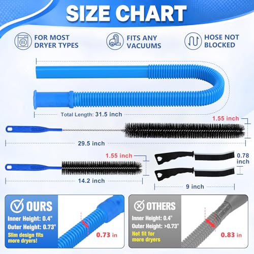 Image of PetOde 5Pack Dryer Vent Cleaner Kit Vacuum Hose Attachment Blue 31.5 inch