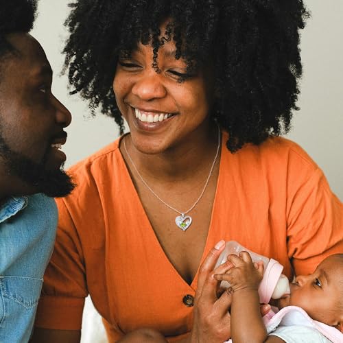 FANCIME Mom Birthstone Necklace Mother and Child Love Heart Necklace I Love You Mom Gifts Mothers Day Birthstone Jewelry Gifts for Grandmother Women Wife, 16"+2" Inches4