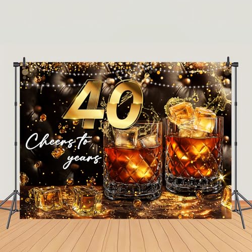 Fondo de cumpleaños 40 años 7x5 ft negro y dorado para foto miniatura 4