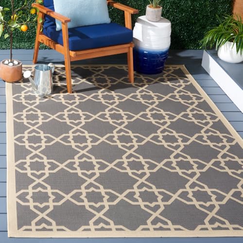 SAFAVIEH Washable Rug Outdoor Courtyard Collection - 4' x 5'7", Grey & Beige, Non-Shedding & Easy Cleaning, Ideal for Patio, Backyard, Mudroom (CY6032-246)