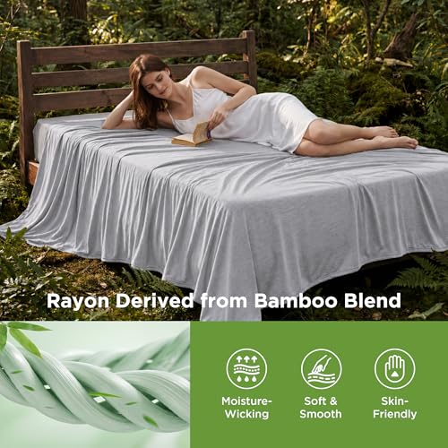 Image of Bedsure Light Grey Cooling Blanket Full Size for Hot Sleepers - Summer Blanket Full Size Cold Bed Cool Arc-Chill Thin Ice Cooled Bedding with Rayon Derived from Bamboo Night Sweats Hot Flashes, 80x90