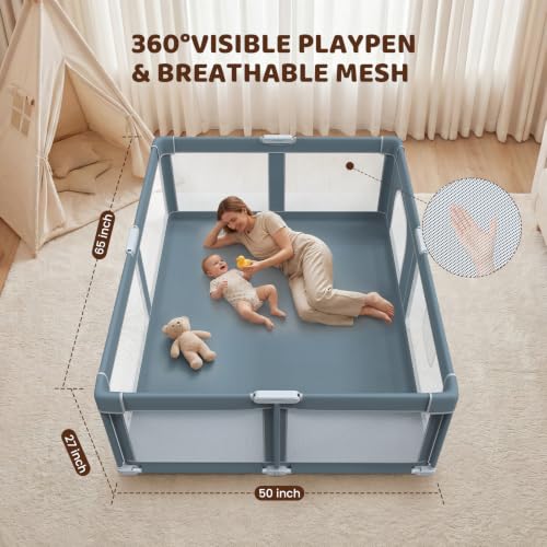 Image of Foldable Baby Playpen - 65 inchx50 inch Collapsible Play Pen for Babies and Toddlers - Indoor Outdoor Foldable Play Yard with 4 Handles - Folding Baby Playpen with Bag Portable Travel Play Yard