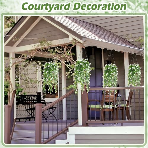 Hotop 6 Pcs Ferns Artificial Hanging Plants Vine Hanging Fake Plants Faux Ferns Indoor Outdoor Ivy Wall Decor Greenery Vine with Flower for Room Wedding Fall Decoration(White) by Hotop - Image 6