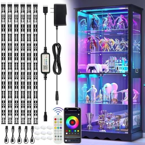 LED Strip Lights 6 Pcs 1.64FT RGB Small LED Light Strips Kit Dimmable RGB 5050 Color Changing Tape Lights TV Backlight Display Case Lights Shelves Lighting with APP & RF Remote & Power Supply