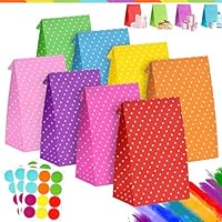 30PCS Little Dot Paper Party Bags for Kids,Adult Parties,Small Party Favour Gifts Sweets Kids Birthday Bags,Flat Bottom Kraft Paper Bag with Stickers for Presents,Christmas,Wedding,Hen Parties
