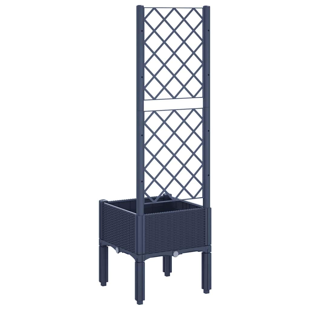 Jardiniere avec Treillis Bleu Gris 40 x 40 x 142 cm PP, Pot Cache Plante Fleur Exterieur Balcon terrasse Jardin, Support Drainage Reserve Eau Design rotin