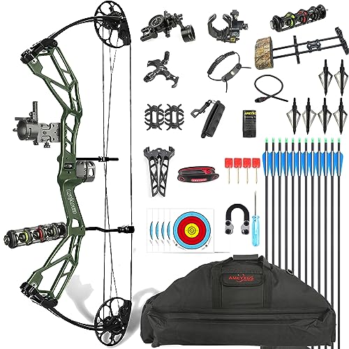 wolfman Compoundbogen Set, 30-70Lbs, CNC gefräst, USA Gordon Bogen Wurfarme, BCY-X99 Bogensehne, Zuglänge 21-30, IBO 320 FPS für Bogenschießen Jagd Schießen Wettbewerb (Army GRÜN)