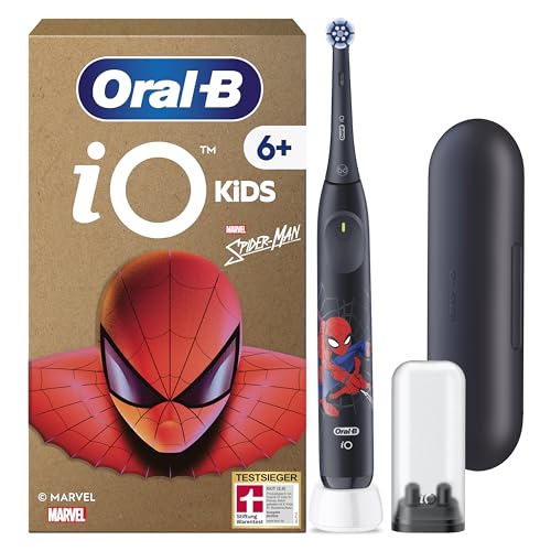 Oral-B iO Kids 6+ Marvel Spiderman Elektrische Zahnbürste für Kinder 1 Aufsteckbürste Schwarz - Kinderzahnbürste Elektrisch ab 6 Jahren Inkl. Reise-Etui TESTSIEGER (2 0) bei STIFTUNG WARENTEST