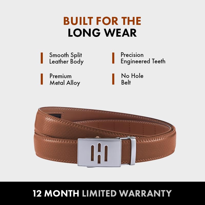Image of HALDEN THEO Tan Belt For Men Leather Original (Adjustable Fits Up to 44 Inch Waist) Ratchet Strap with Classic Buckle & Magnetic Auto-lock