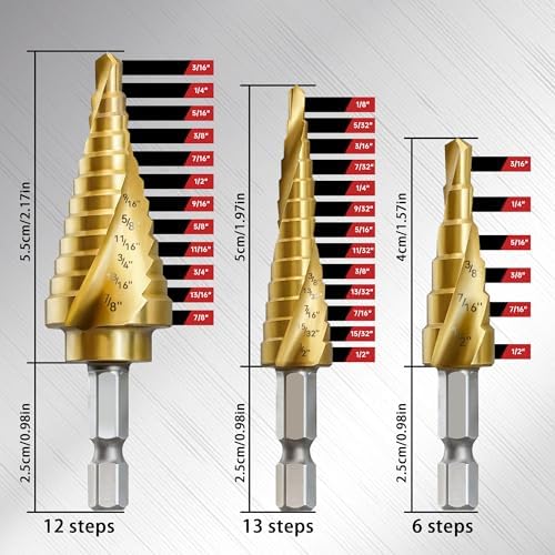 3Pcs 1/4" Hex Shank HSS Step Drill Bit Set — 사진 2
