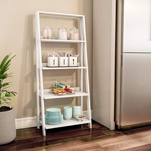 Lavish Home 4 Shelf Ladder Bookshelf, White
