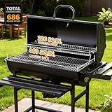 MASTER COOK Barrel Charcoal Grill with Foldable Front Shelf, 686 Sq.in. Cooking Area Outdoor bbq Grill,Thermometer and Adjustable Air Vents for Patio, Parties,Backyard, Tailgating, Black