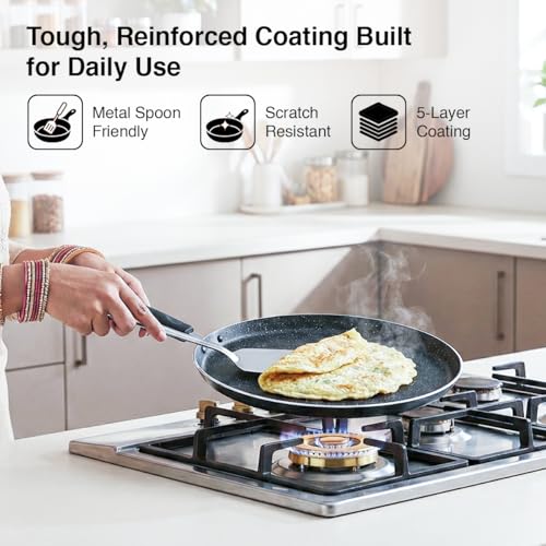 Prestige Omega Granite Non-Stick Dosa Tawa 30cm | 5-Layer Coating | Gas & Induction Compatible | PFOA Free | Metal Spoon Friendly | Sturdy Handle |... - Image 7