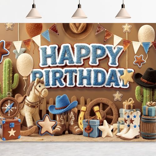 Western Cowboy Happy Birthday Backdrop Wild West Party Decorations 8x6ft