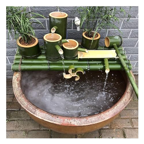 Fontaine de jardin en bambou à 3 niveaux avec pompe pour bassin zen