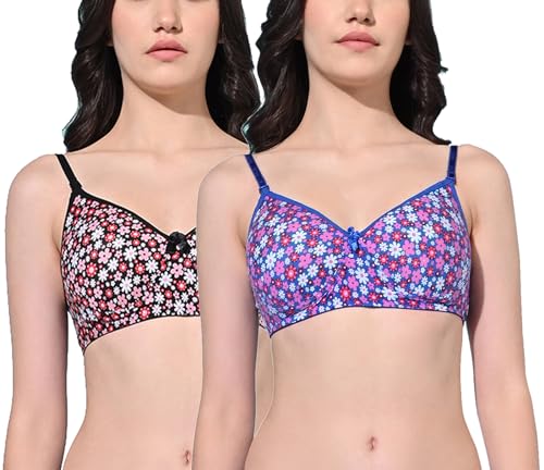 Image of FIMS - Fashion is my style Women Cotton Blend Padded Non-Wired Everyday Bra Pack of 1 Cup- B Multicolor