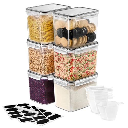 Sorbus Food Storage Containers - Pack of 6 - Air Tight, Four-Way Snap Lids Keeps Food Fresh - Store Cereal, Pasta, Flour, Nuts, Candy - Durable Plastic Kitchen Pantry Bins