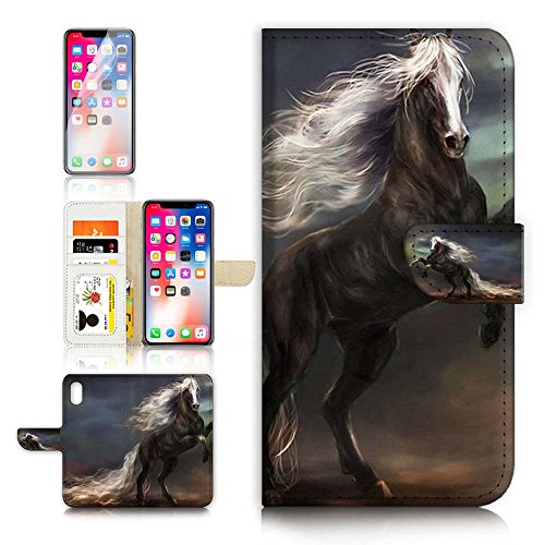 (For Iphone Xs/Iphone X) Flip Wallet Case Cover & Screen Protector Bundle - A31070 Horse #TOP20