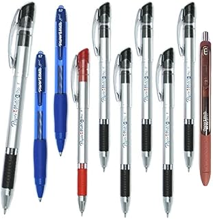 10 x Papermate Gel Pens | Assorted Retractable, Capped, Medium and Fine Points | Fast Drying | Black, Blue, Red and Brown - Loose in Plain Packaging