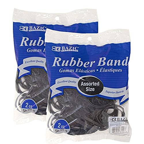 Bazic Black Color Rubber Bands 2 Oz./ 56.70 G Assorted Sizes, Made In Usa Elastic Bands For Bank Bills Money Dollars File Folders, 2-Pack #TOP12