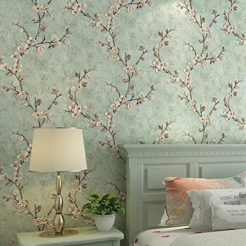 MEAIHOME American Country Non-Woven Wallpaper 3D Retro Pastoral Flower Tree AB Version with Bedroom Living Room Children's Room TV Background Wall 1.73'W x 32.8'L Non-Pasted (Light Gray A)