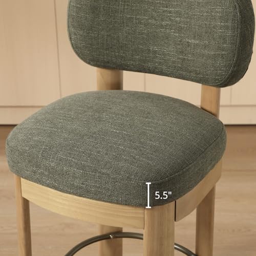 Butacos modernos de bar, juego de 4 unidades, altura de mostrador de 26 pulgadas, color verde lino, con respaldo y estructura de madera maciza tapizada, con reposapiés metálico para isla de cocina, pub o comedor miniatura 6