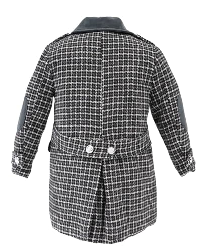 SIRRI Boys Tweed Houndstooth Pea Coat & Cap Set with elbow patches, Classic 2PC4
