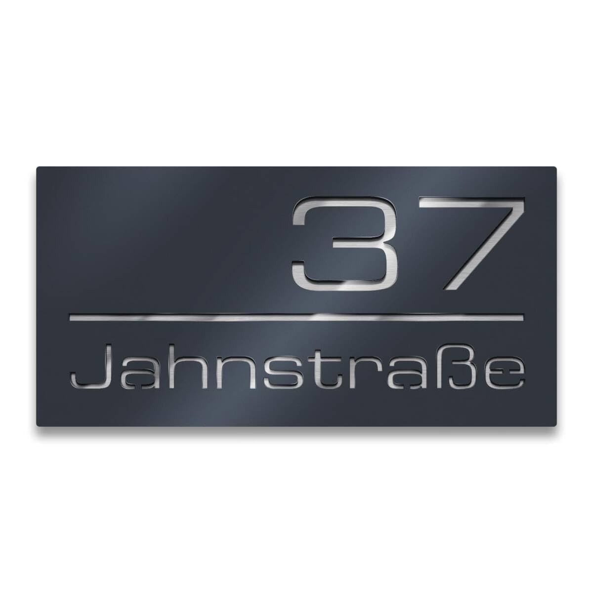 Metzler® Hausnummernschild mit Acrylgravur und 3D-Effekt in Anthrazit RAL 7016 aus Edelstahl V2A witterungsbeständig und UV-resistent 30x15 cm zur Wandmontage außen Fassade