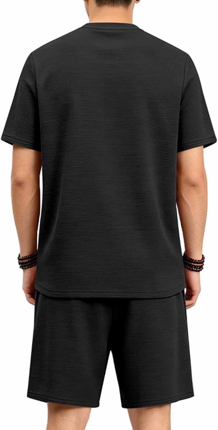Cambkatl 2 Piece Outfits for Men Summer Loose Shorts Set Pullover Casual Crewneck Short Sleeve Matching Sets with Pockets