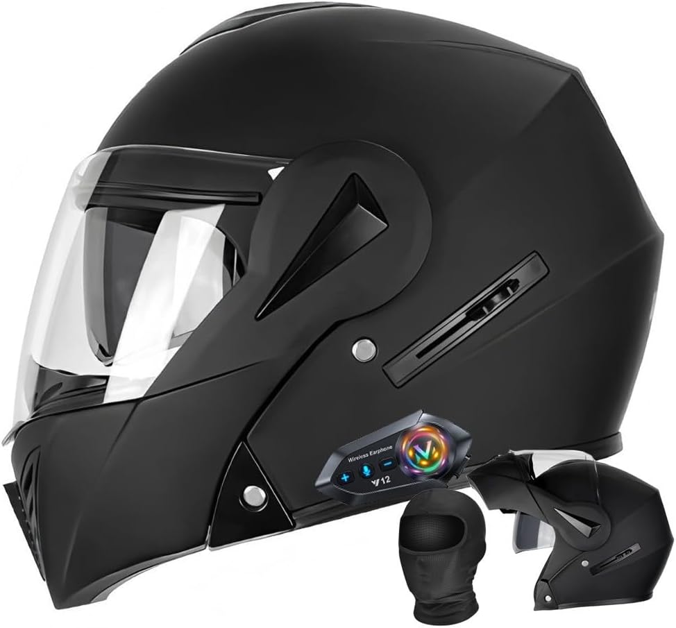 Bluetooth Motorcycle Helmet DOT Approved - Modular Full Face Flip-Up Dual Visor, ABS Shell Ventilation System, Built-in Sun Shield Removable Washable Liner for Adults Men Women