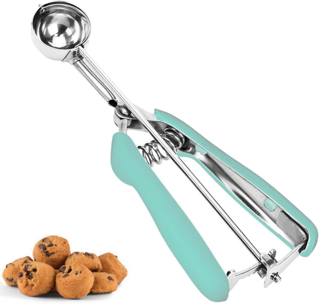 Mine Cookie Scoop, 2Tsp/10ml/0.34oz Cookie Scoops for Baking, 18/8 Stainless Steel Cookie Scooper for Baking, Cookie Dough Scoop with Non-slip Grip (Mint) #100/2 Tsp Mint