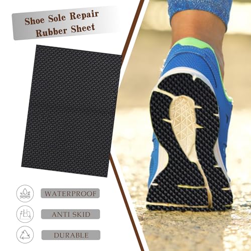 Image of Shoe Rubber Sole Sheet, 1.2MM Thick Shoe Sole Repair Rubber, Non-Slip Soling Sheet for Bottom of Shoe, Black (Pack of 2)