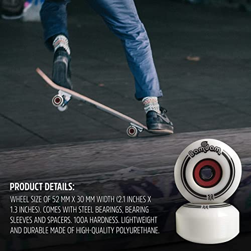 Skateboard Wheels 52mmX30mm (4 Pcs), 100A Hardness Street Skateboarding Wheels, ABEC-7 Bearing, Professional Grade Wheels for Tricks and Grinds (White) - Thumbnail 6