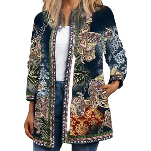Akivide Women's Boho Ethnic Floral Print Long Sleeve Jacket Coat 2025 Trendy Fall Oversize Cardigan for Women with Pockets